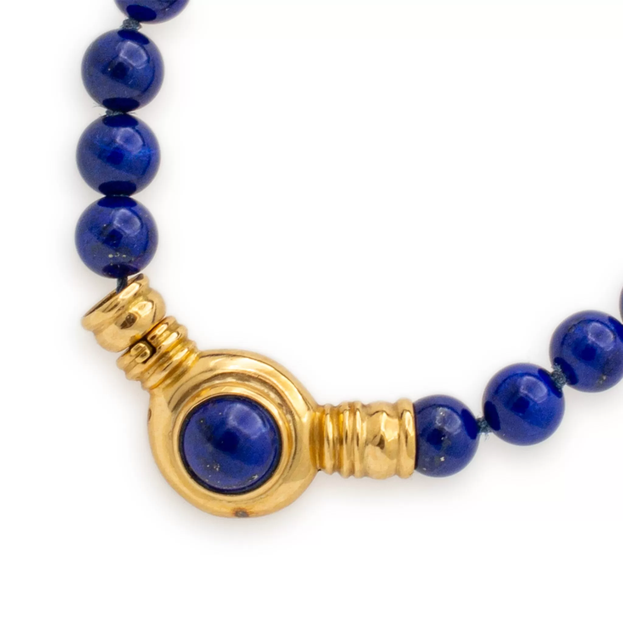 Ladies Vintage 18K Yellow Gold Lapis Lazuli Bead Pendant Necklace