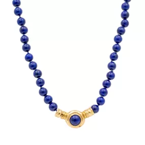 Ladies Vintage 18K Yellow Gold Lapis Lazuli Bead Pendant Necklace