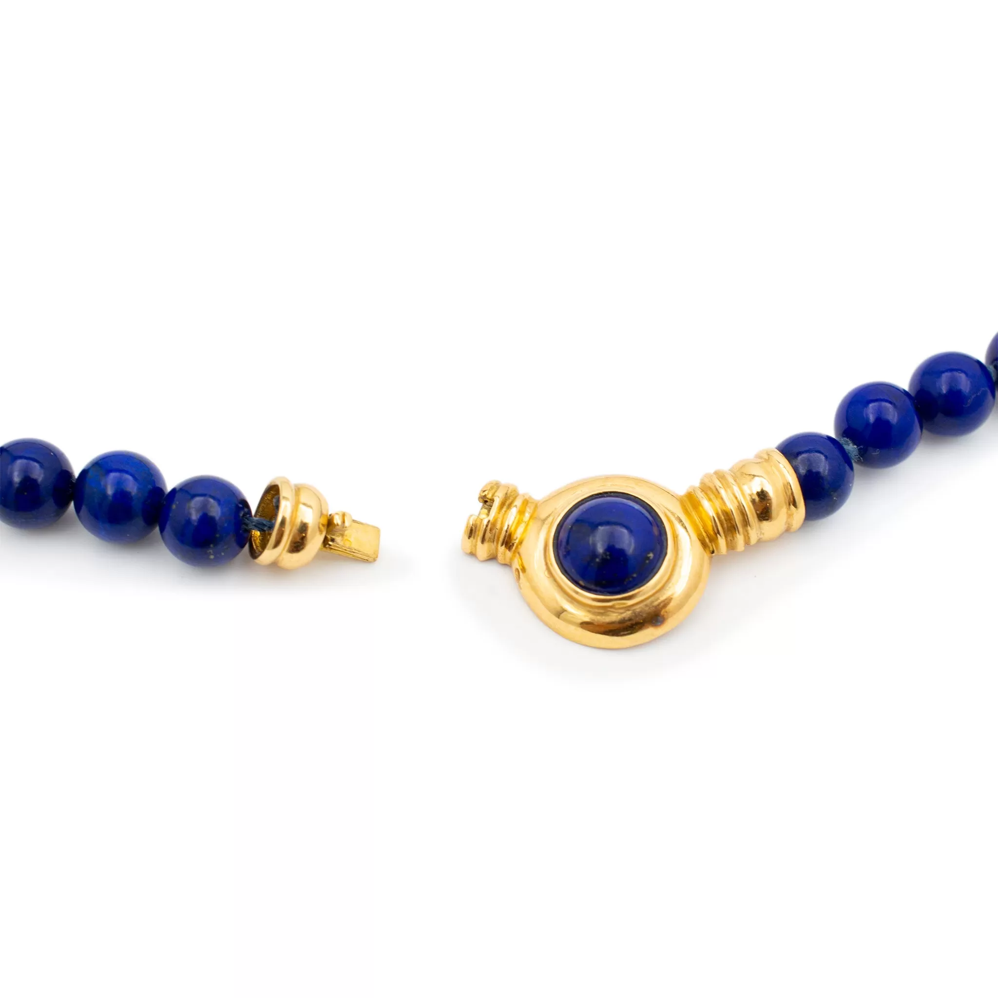 Ladies Vintage 18K Yellow Gold Lapis Lazuli Bead Pendant Necklace