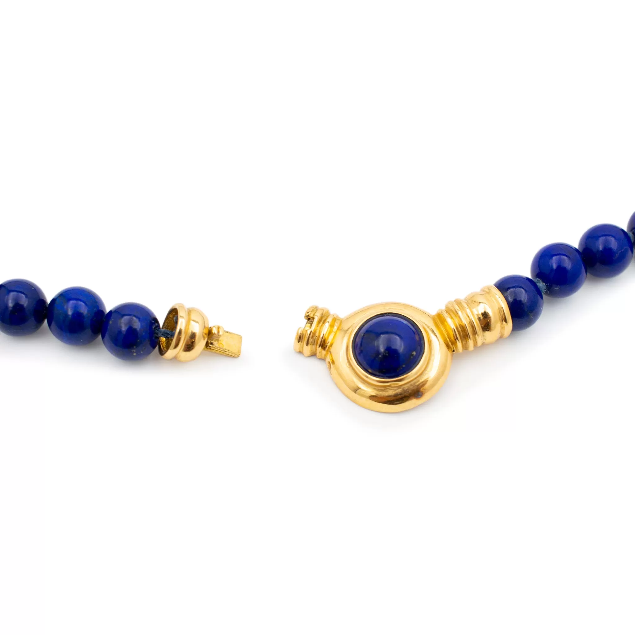 Ladies Vintage 18K Yellow Gold Lapis Lazuli Bead Pendant Necklace