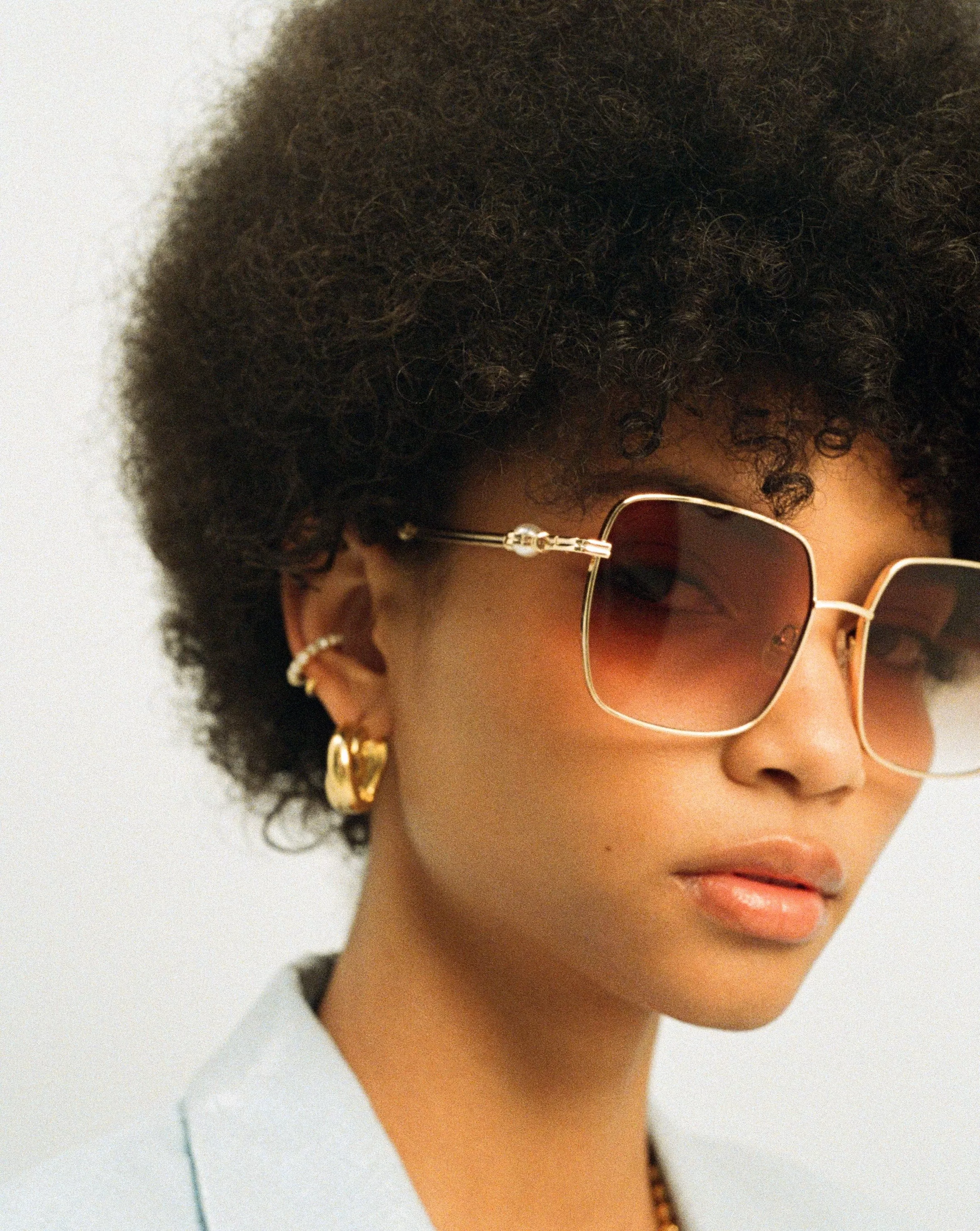 Le Specs Aquarius Sphere Oversized Square Sunglasses | Gold/Pearl