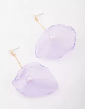 Lilac Diamante & Pearl Fabric Flower Drop Earrings