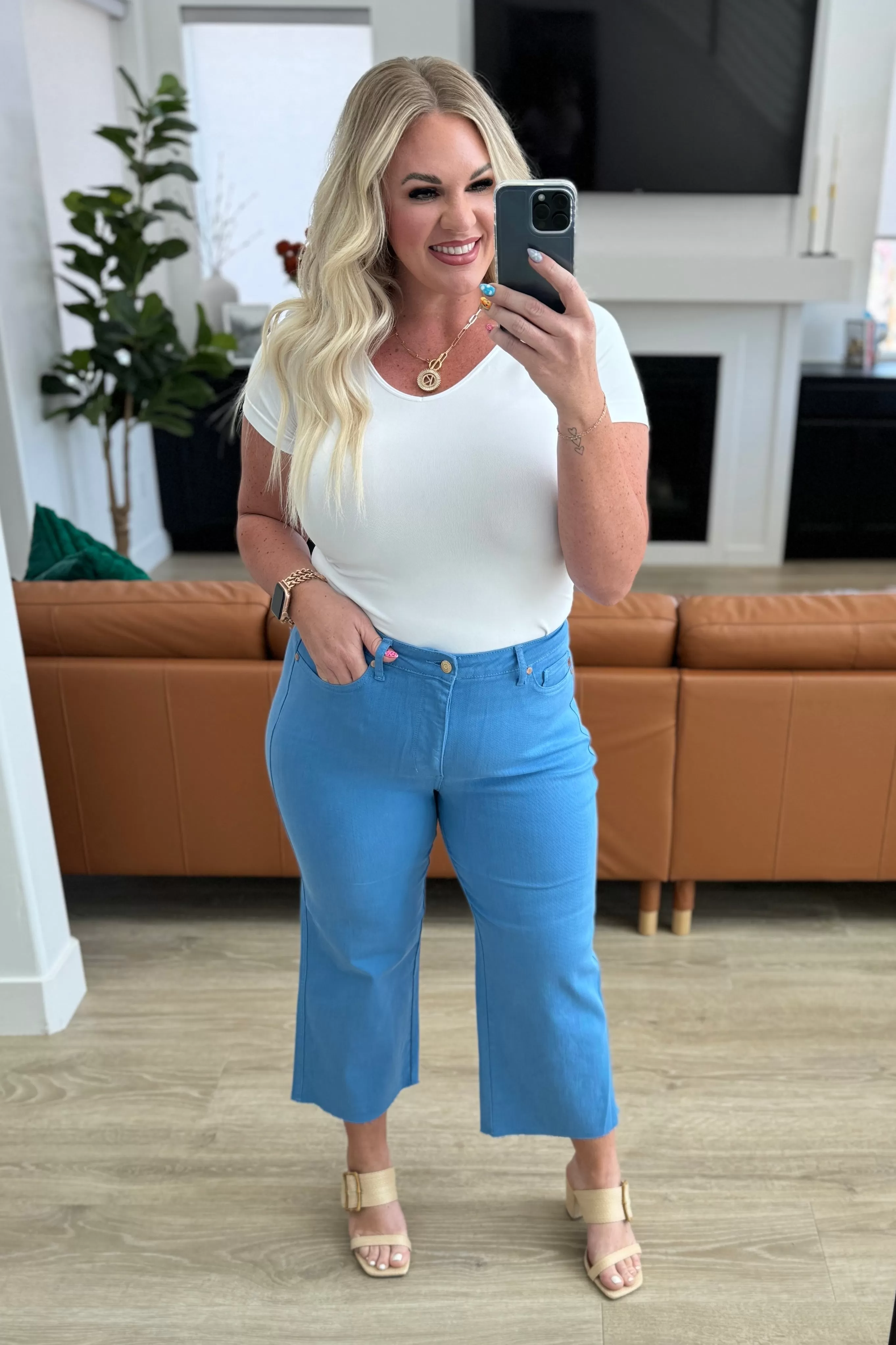 Lisa High Rise Control Top Wide Leg Crop Jeans by Judy Blue - Sky Blue