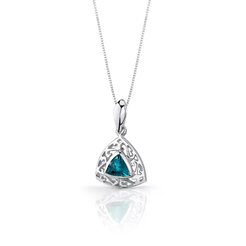 London Blue Topaz Filigree Trillion Shape Earrings Pendant Necklace Sterling Silver Jewelry Set