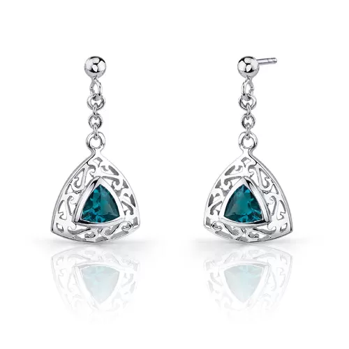 London Blue Topaz Filigree Trillion Shape Earrings Pendant Necklace Sterling Silver Jewelry Set