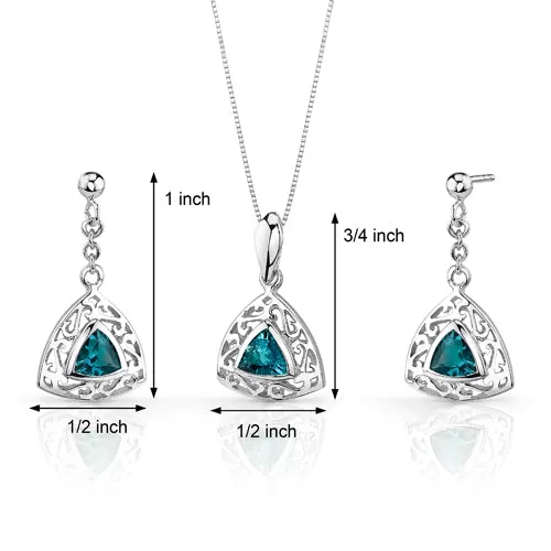 London Blue Topaz Filigree Trillion Shape Earrings Pendant Necklace Sterling Silver Jewelry Set