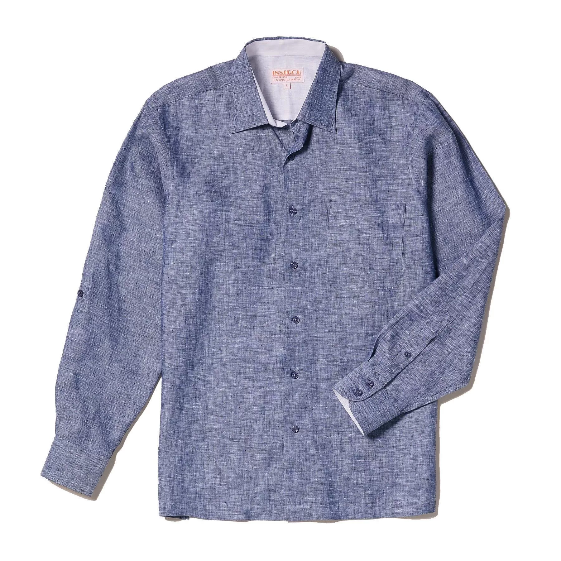 Long Sleeve Premium 100% Linen Yarn-Dye Solid Blue Shirt