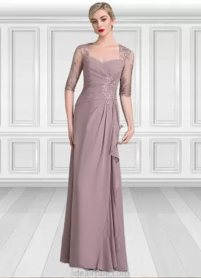 Maci A-Line Sweetheart Floor-Length Chiffon Lace Mother of the Bride Dress With Beading Sequins Cascading Ruffles STK126P0014692