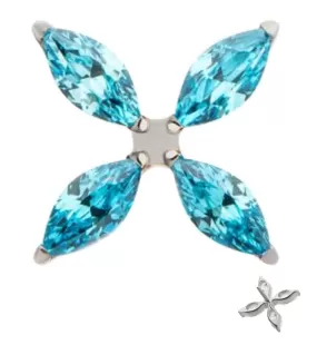 Marquise Quad Flower Aqua CZ Titanium Threadless Top