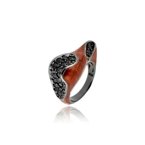 MCL Design Burnt Orange Glittery Stacking Ring with Black Spinel