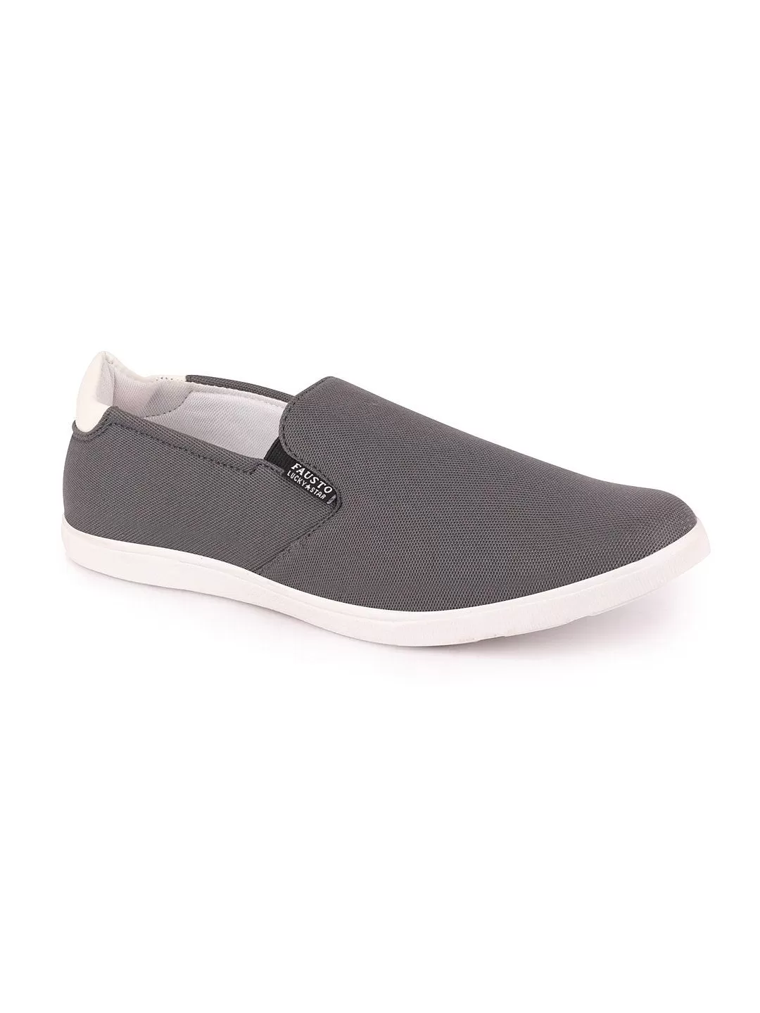 Men Grey Casual Canvas Slip-On Loafers