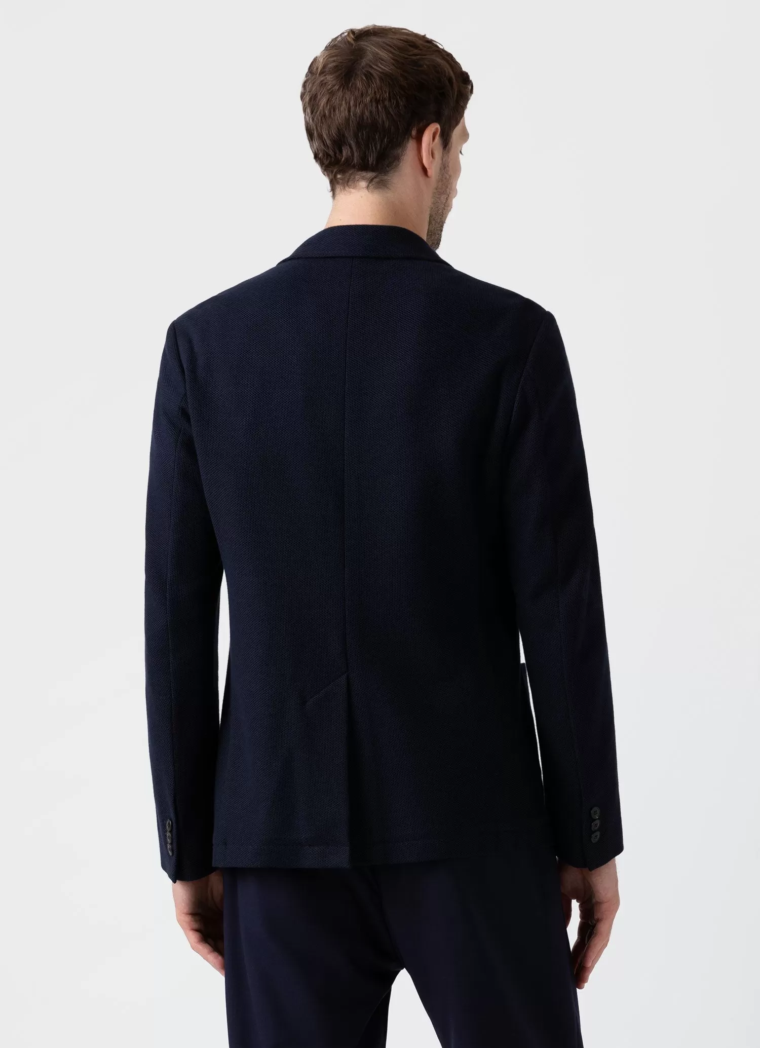 Men's Piqué Unstructured Blazer in Navy