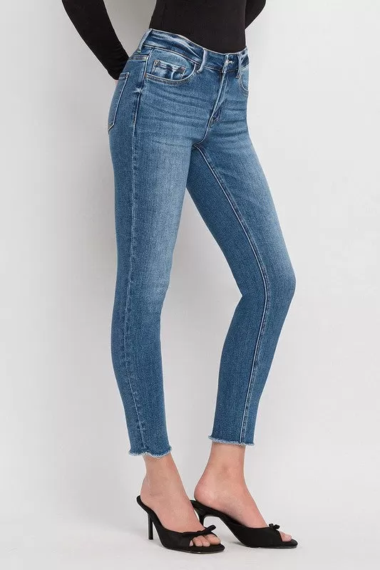 Mid Rise Raw Hem Crop Skinny