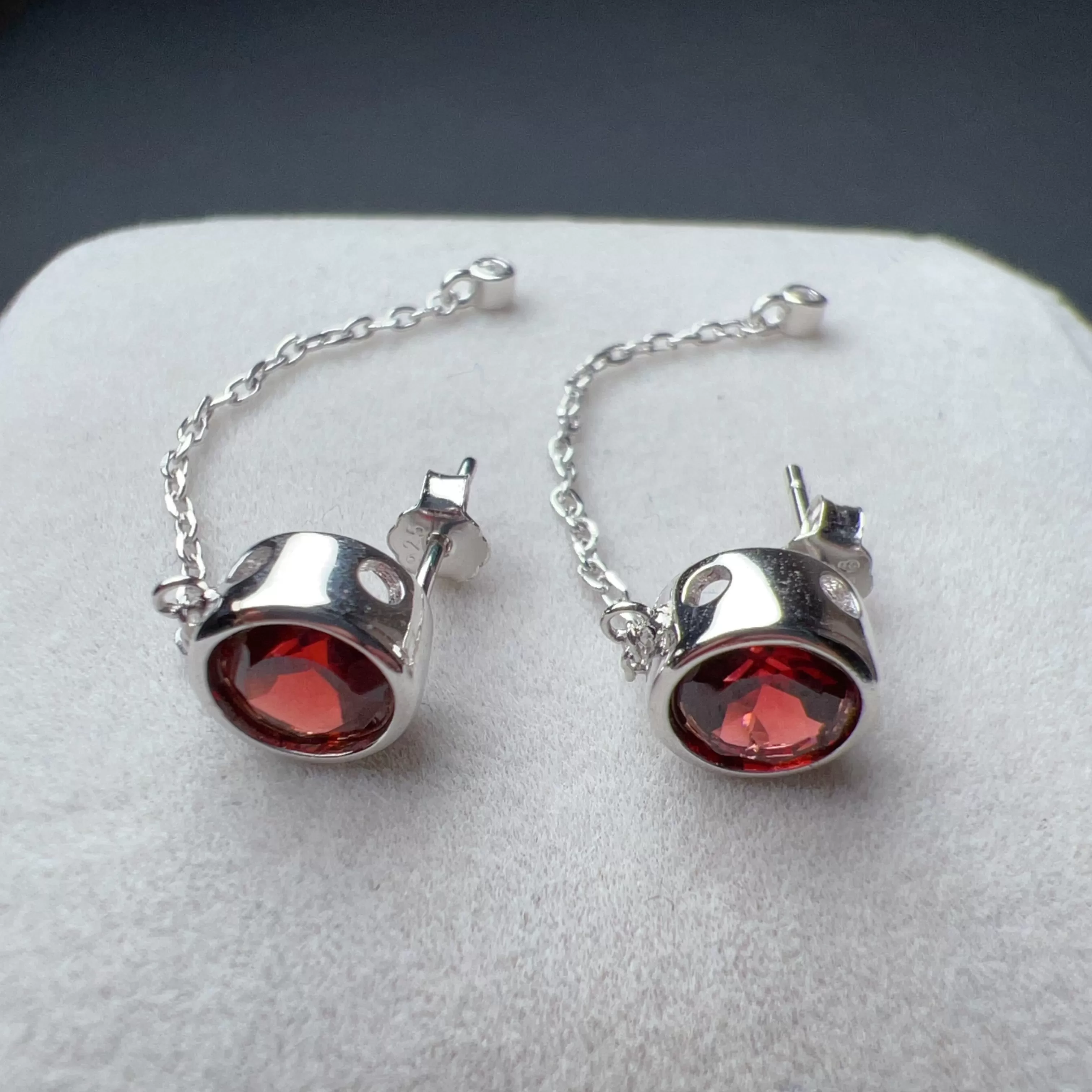 Natural Top-grade Round Cut Garnet Earring Drops Handmade with 925 Sterling Silver & CZ Stones | One of a Kind Fashion Jewelry