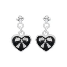 Nazli Ribbon Heart Silver Dangling Earrings with Cubic Zirconia