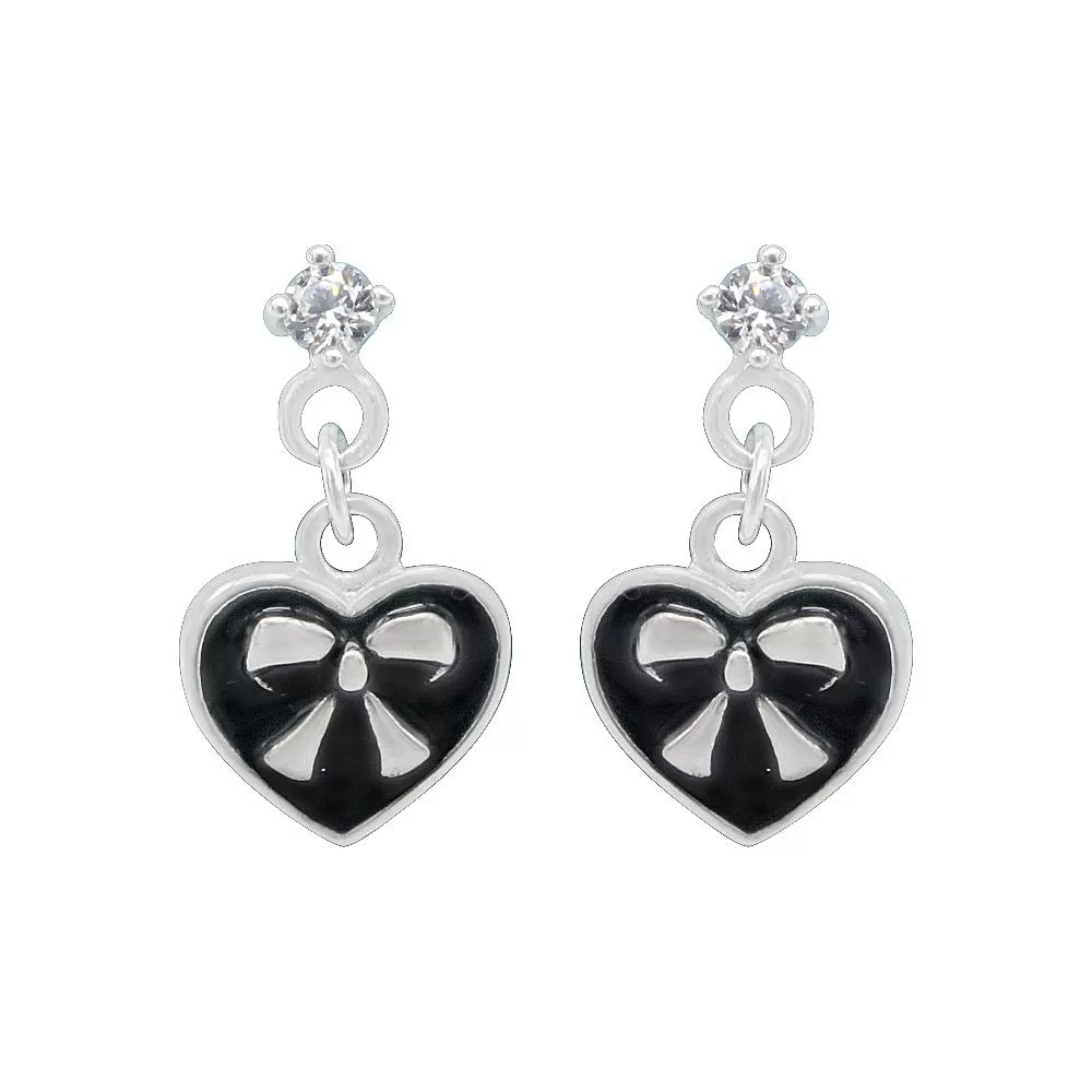 Nazli Ribbon Heart Silver Dangling Earrings with Cubic Zirconia