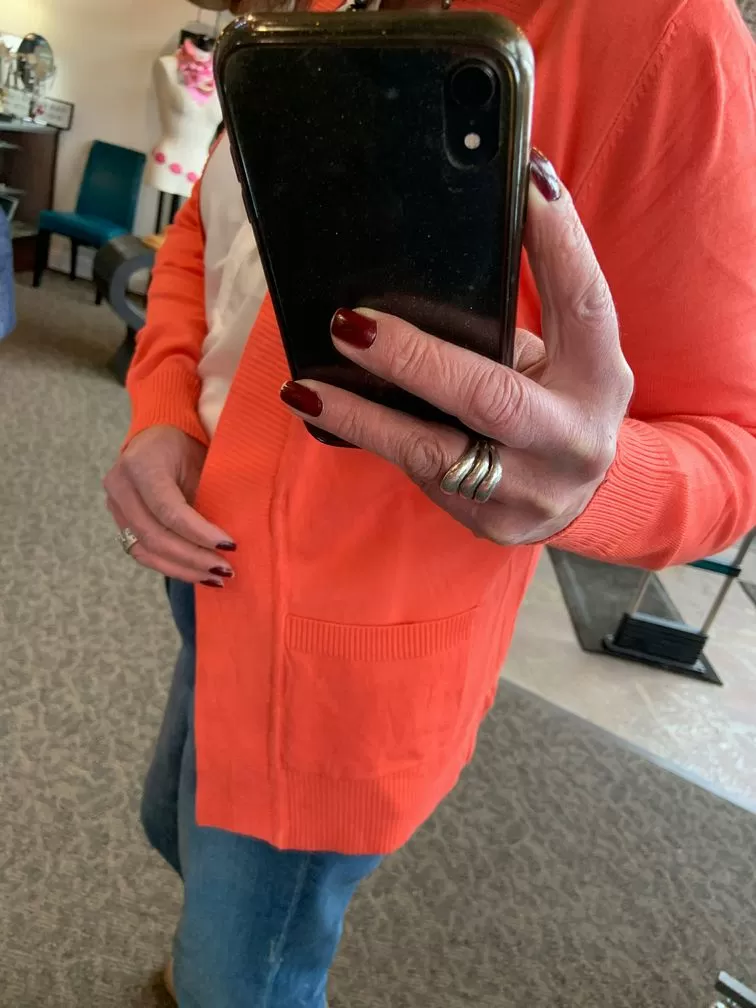 Orange Basic Open Front Lightweight Cardigan - Small to 3X