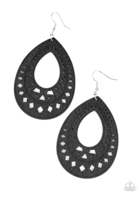 Paparazzi Belize Beauty - Black Wooden Teardrop Earrings