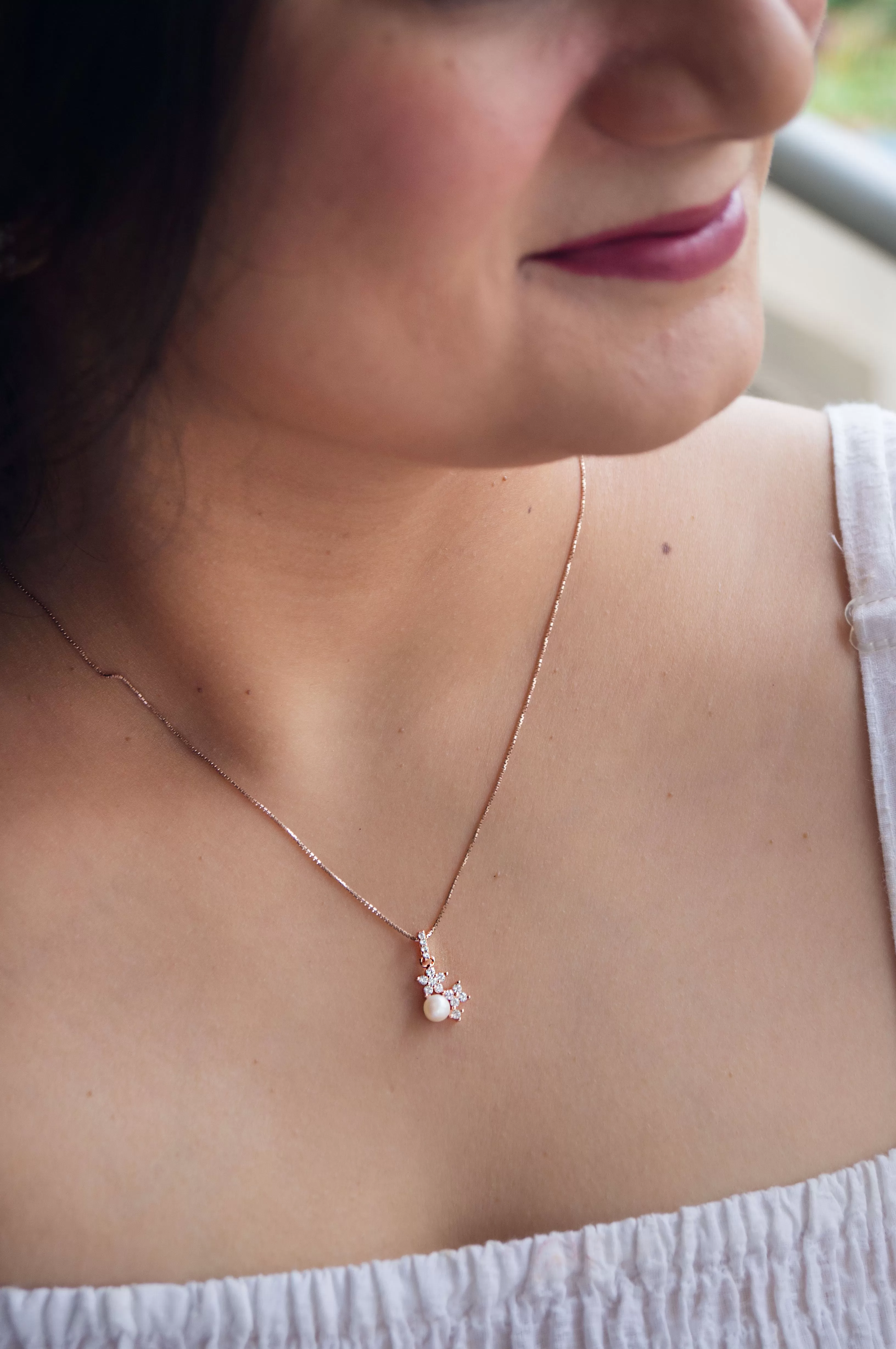 Pearly Flower Garland Rose Gold Plated Sterling Silver Pendant