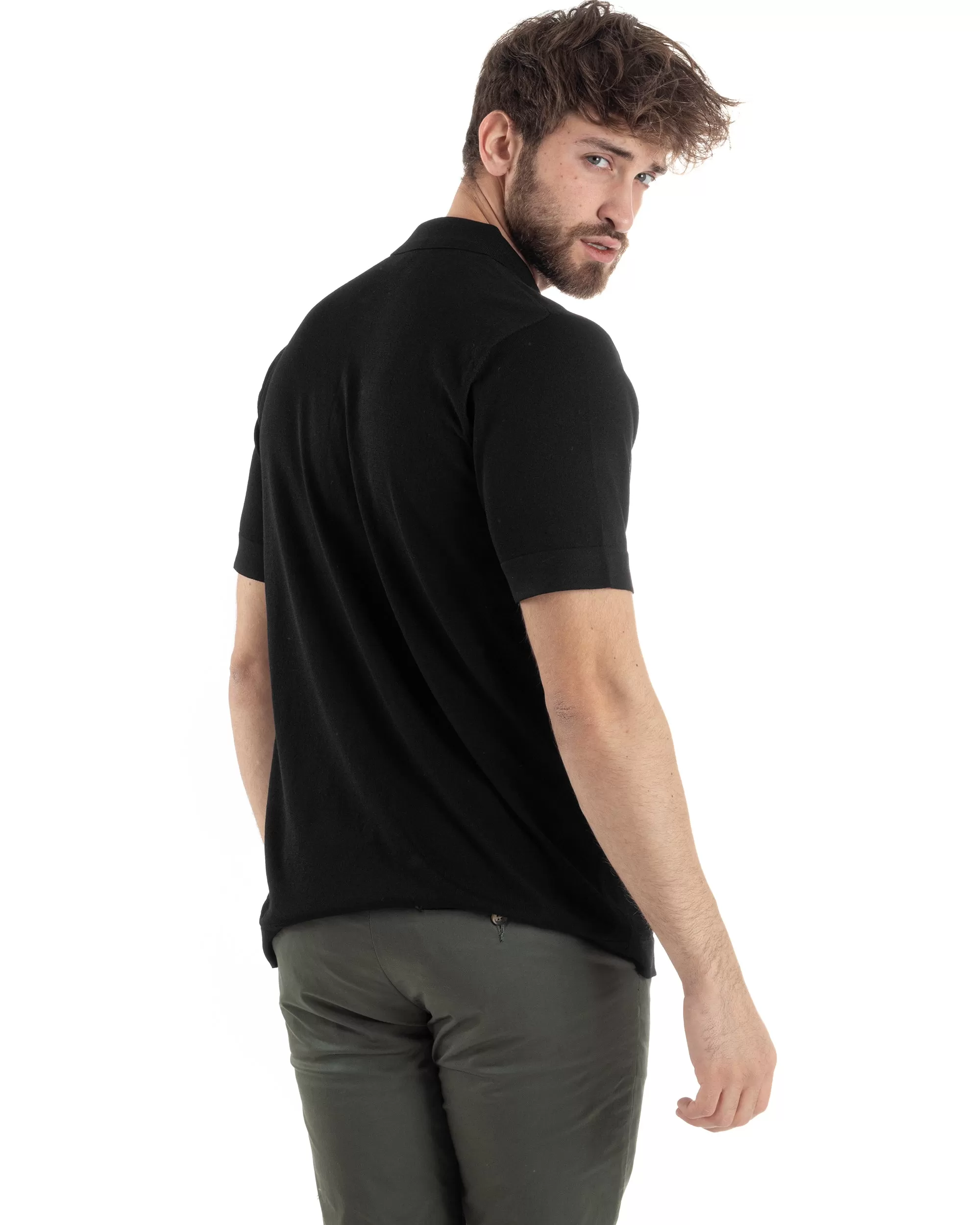 Polo Filo Uomo Cardigan Bottoni T-Shirt Con Colletto Nero Casual GIOSAL-TS3020A