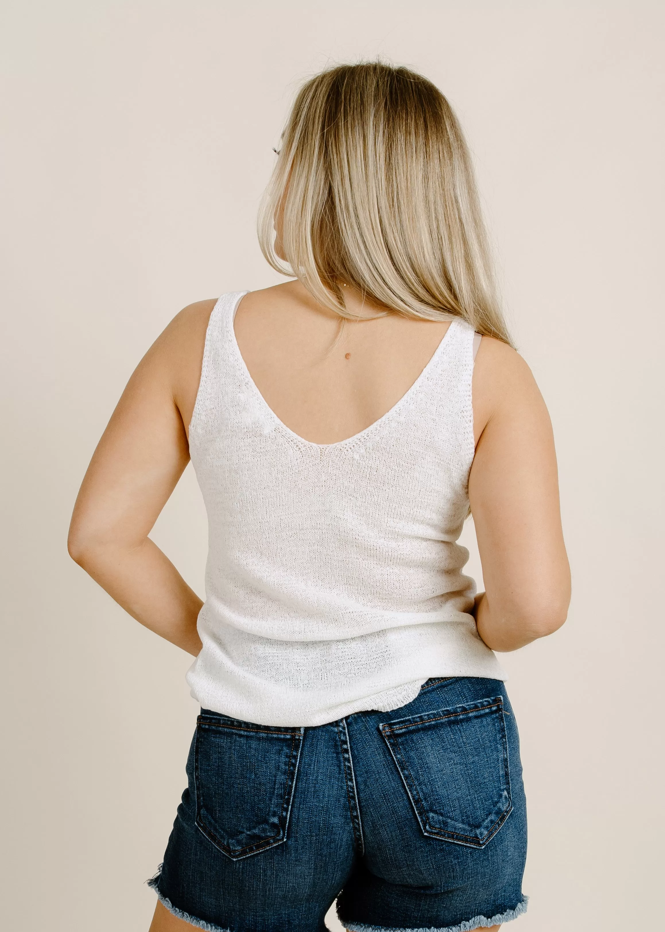 Posy Knit Tank - White