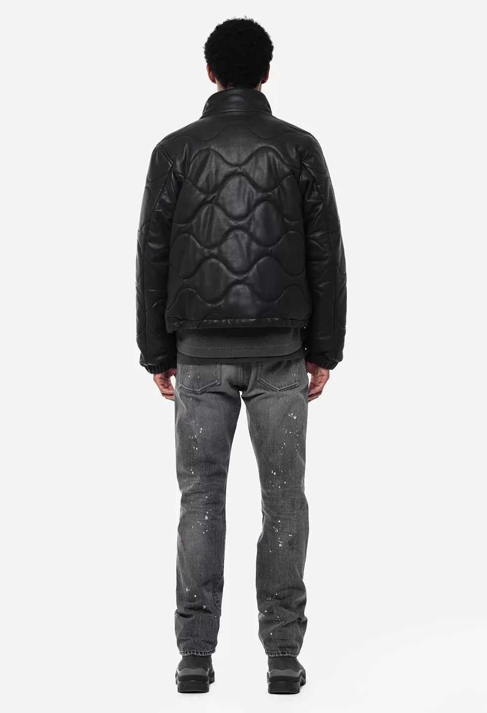 Quilted Leather Puffer Jacket / Black