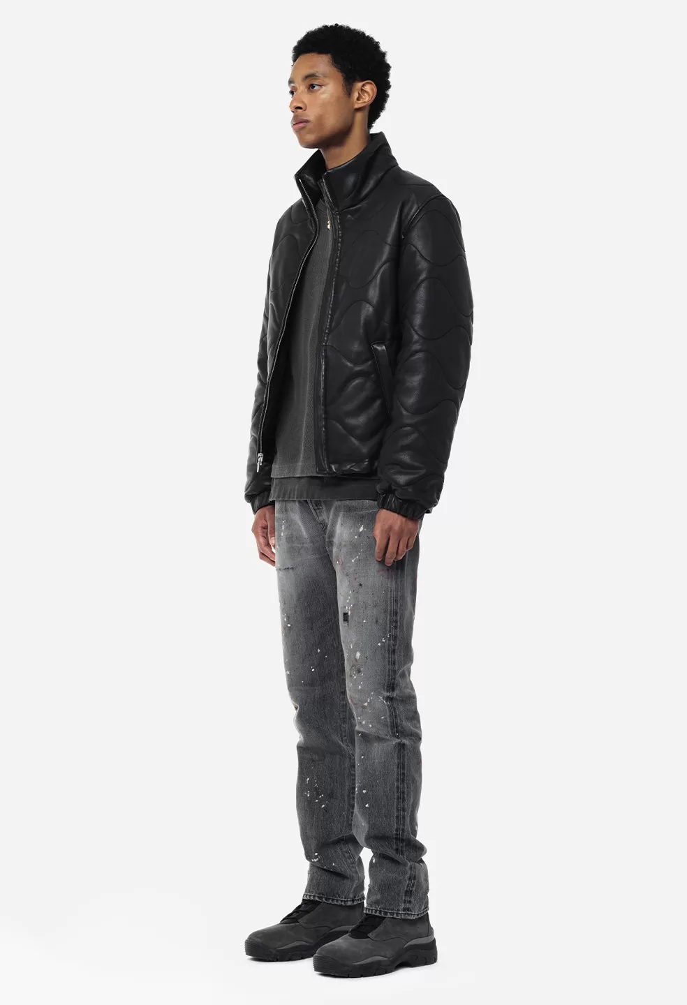 Quilted Leather Puffer Jacket / Black