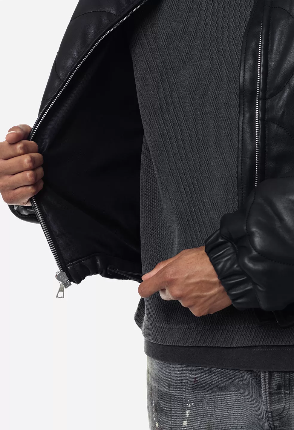 Quilted Leather Puffer Jacket / Black