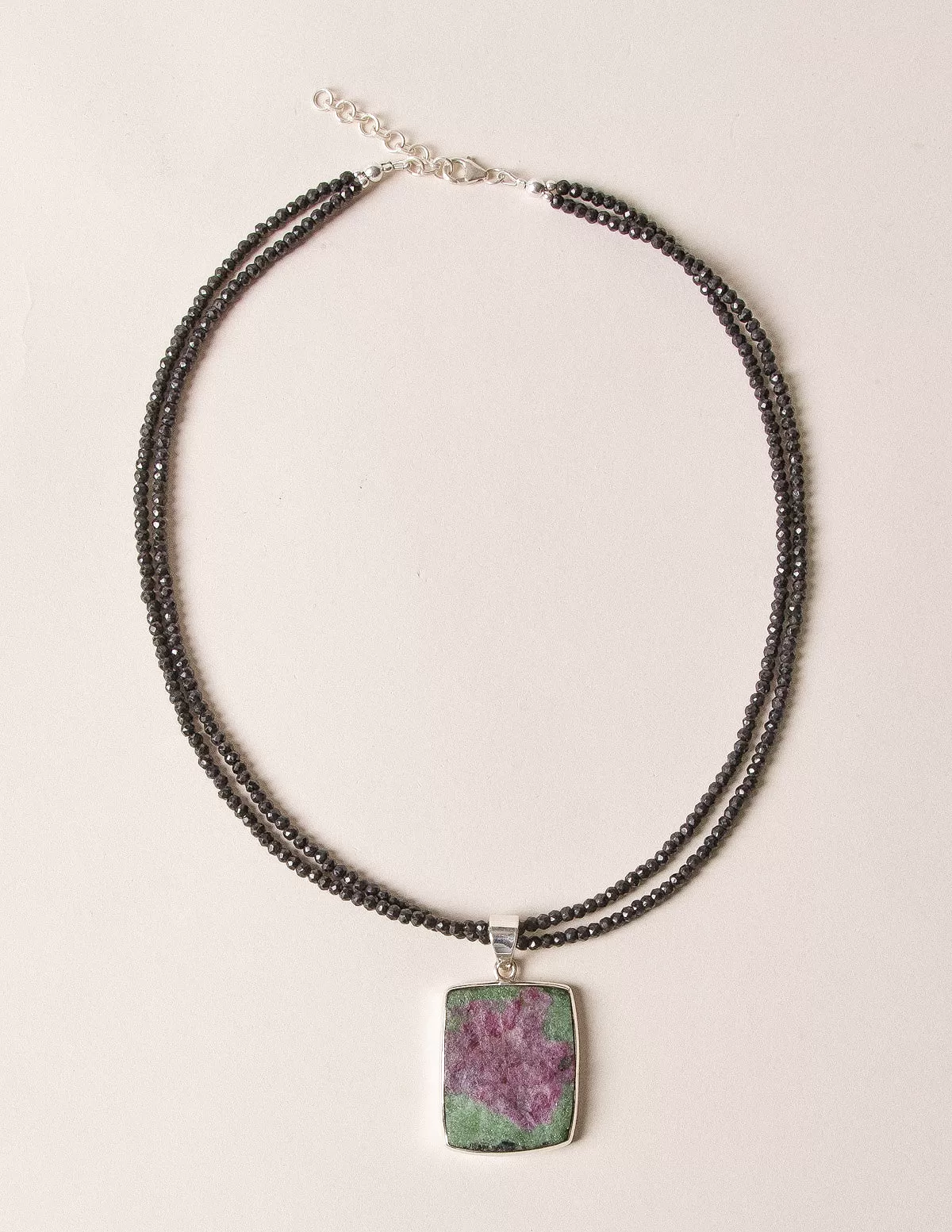 Raw Ruby Zoisite and Black Onyx Beaded Necklace - One of a Kind