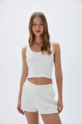 Rib Knit Scoop Neck Crop Top - Marshmallow White