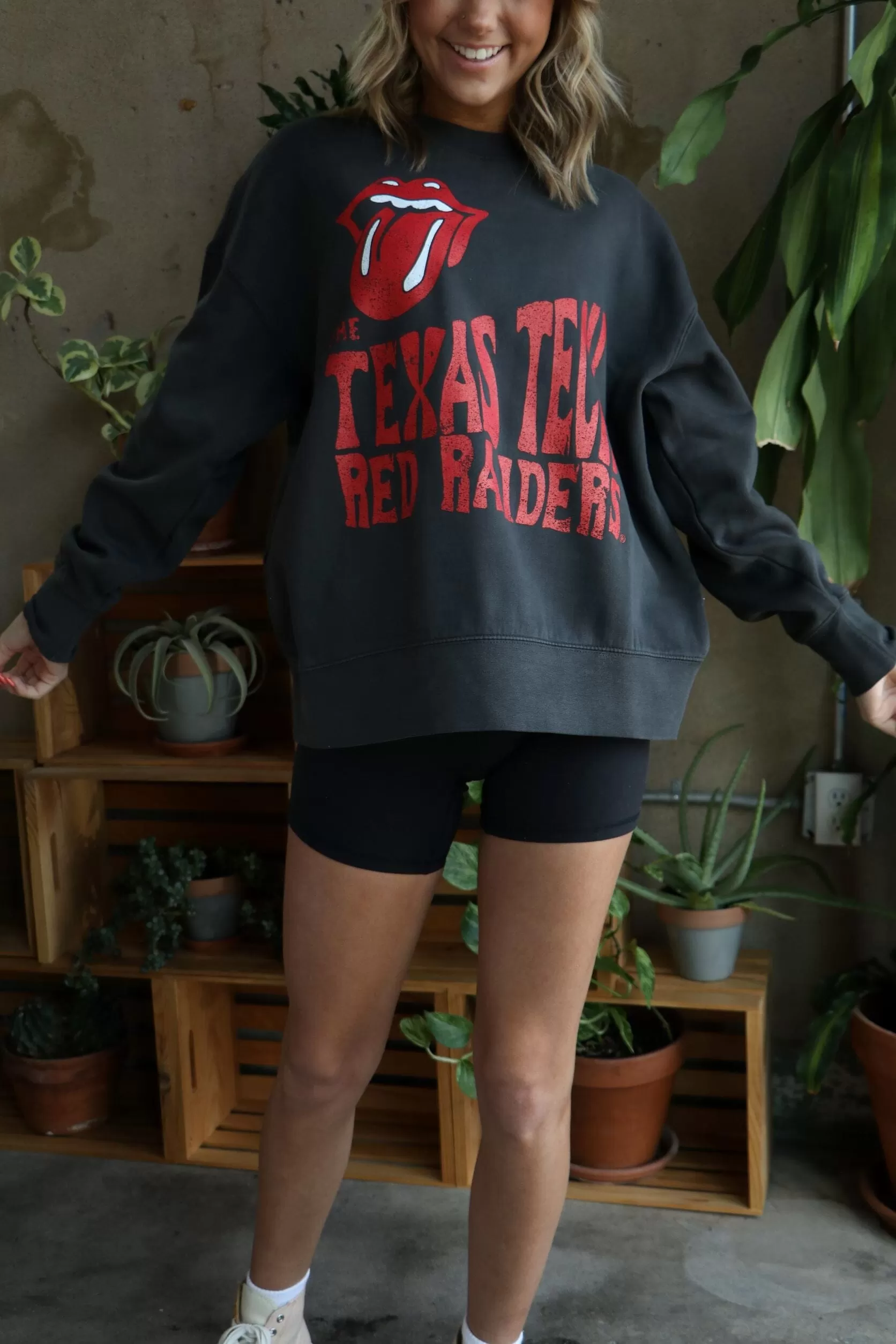 Rolling Stones Texas Tech Dazed Black Oversized Crew Sweatshirt