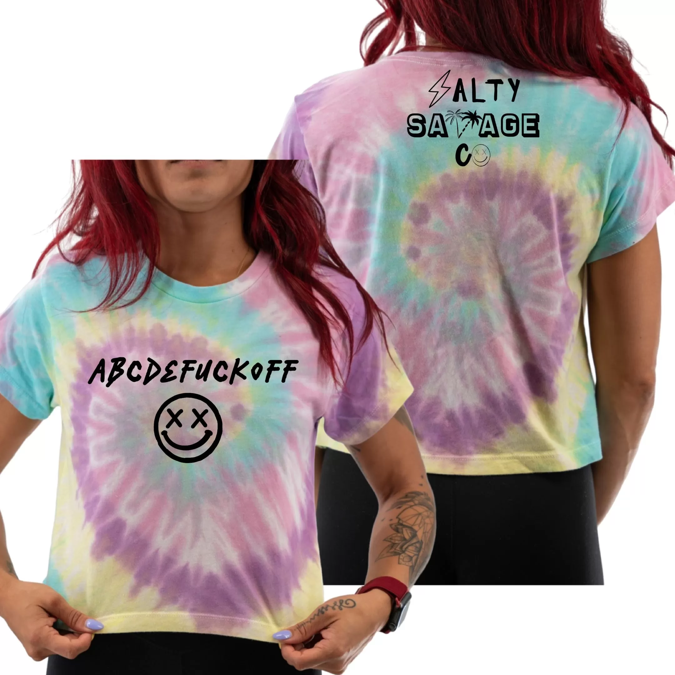 Salty Savage Ladies "ABC" Spiral Tie Dye Crop Tee