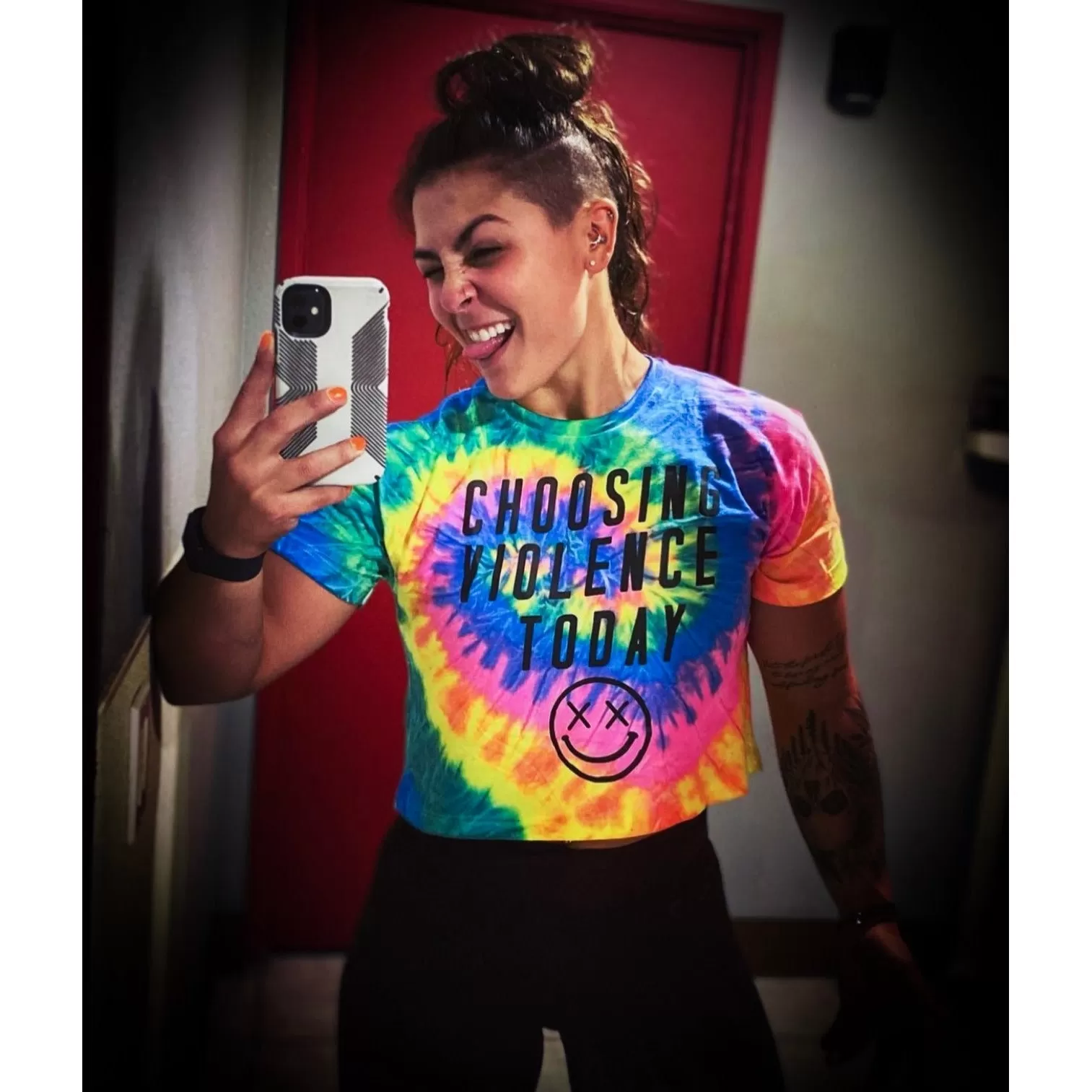 Salty Savage Ladies "Choosing Violence Today" Spiral Tie Dye Crop Tee