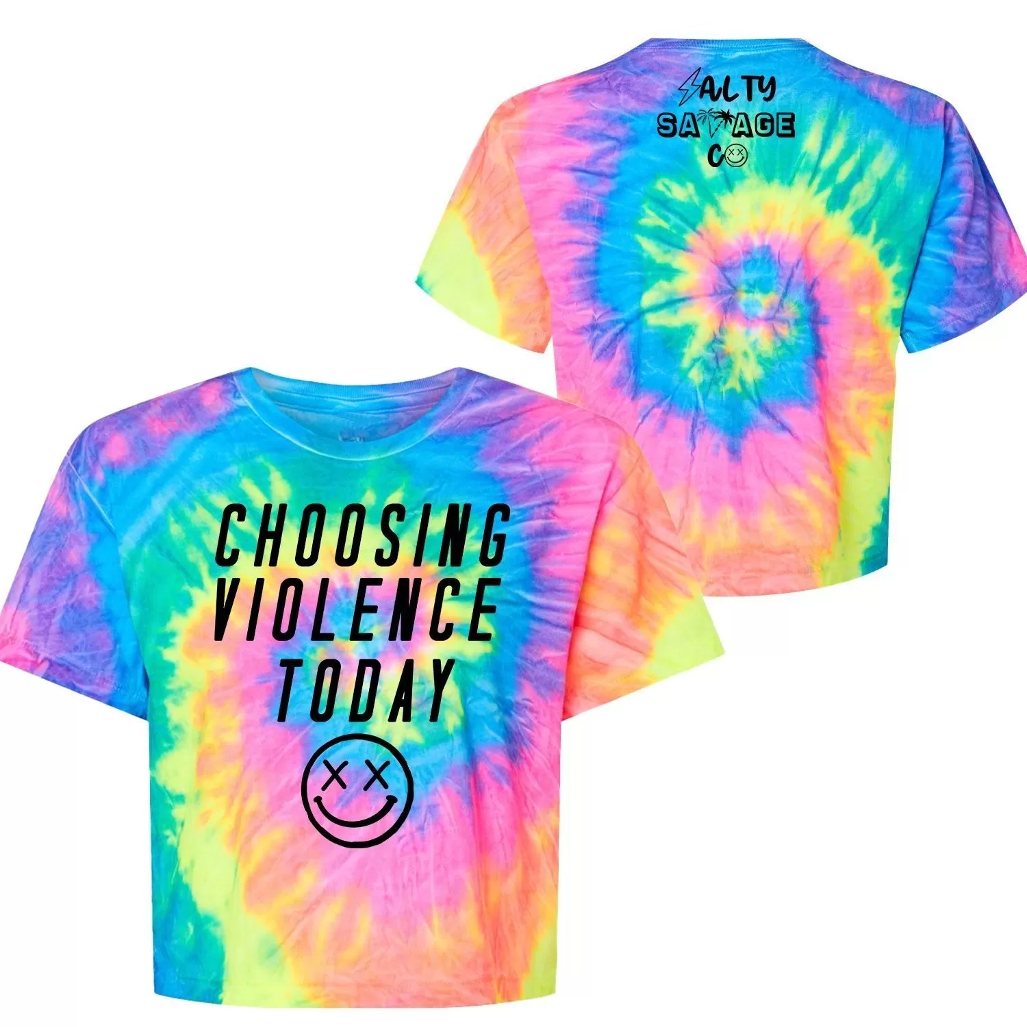 Salty Savage Ladies "Choosing Violence Today" Spiral Tie Dye Crop Tee