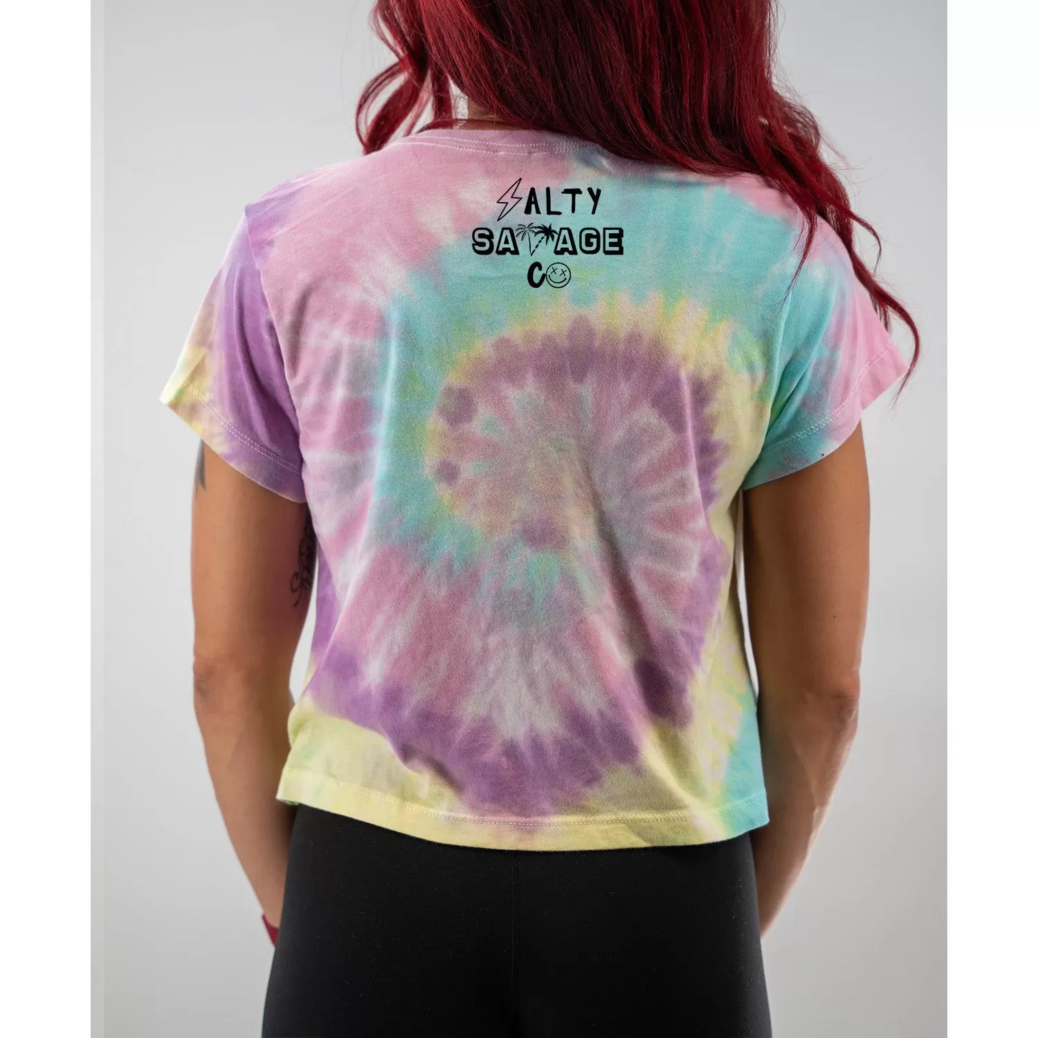 Salty Savage Ladies "Choosing Violence Today" Spiral Tie Dye Crop Tee