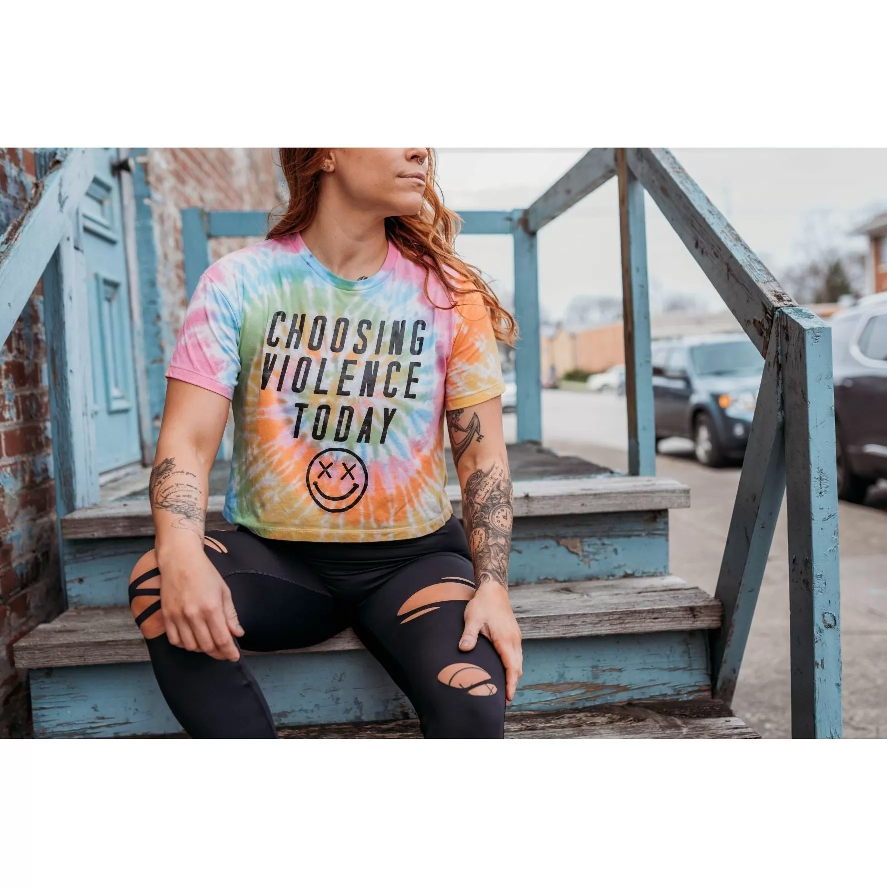 Salty Savage Ladies "Choosing Violence Today" Spiral Tie Dye Crop Tee