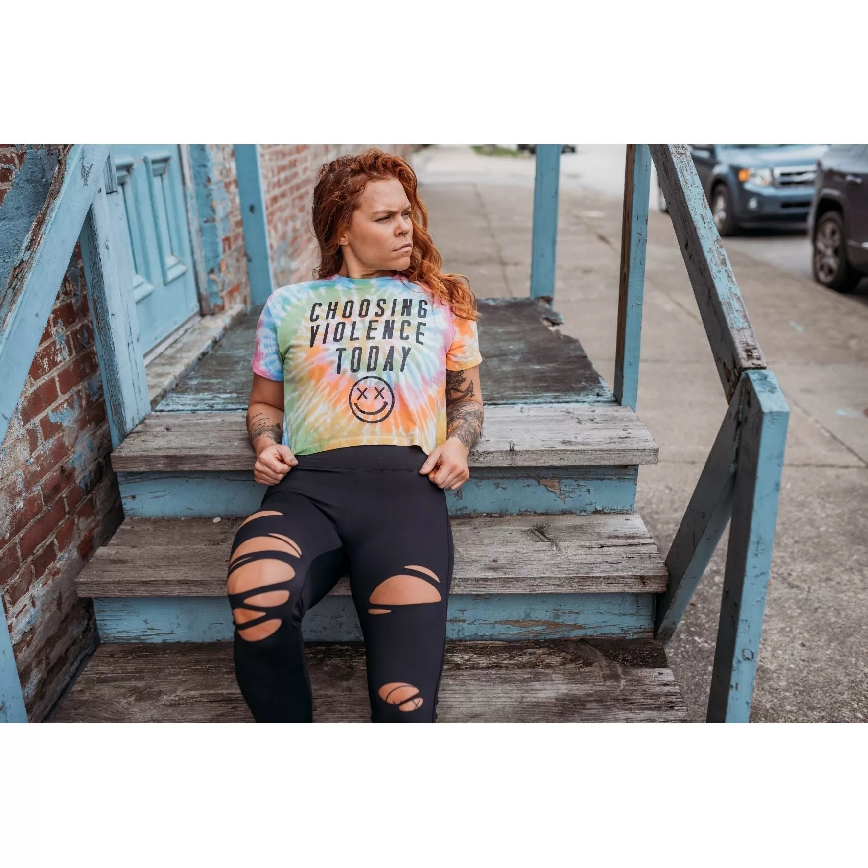 Salty Savage Ladies "Choosing Violence Today" Spiral Tie Dye Crop Tee