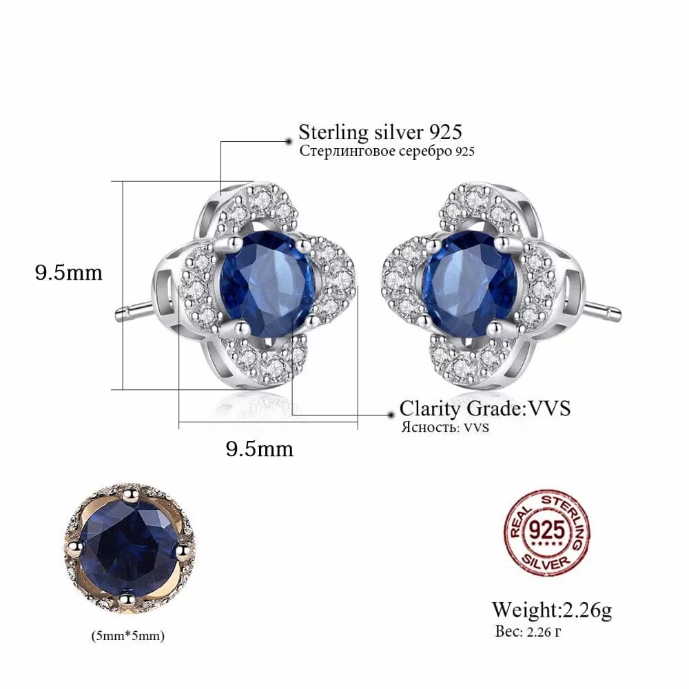 Sapphire Gemstone 925 Sterling Silver Flower Stud Earrings