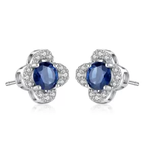 Sapphire Gemstone 925 Sterling Silver Flower Stud Earrings