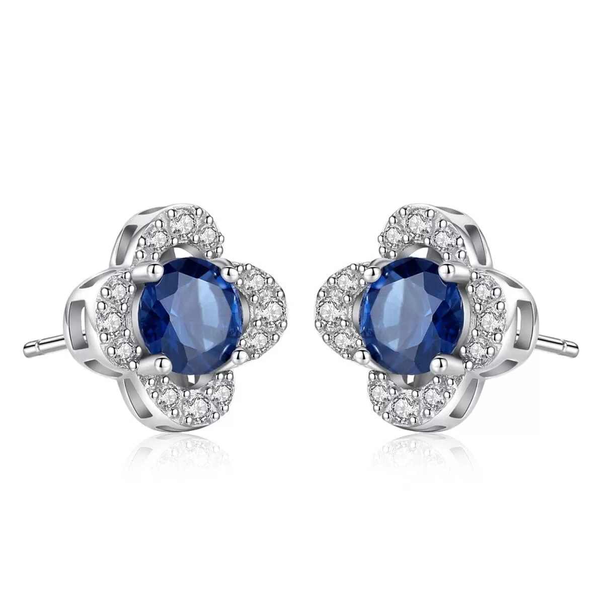 Sapphire Gemstone 925 Sterling Silver Flower Stud Earrings