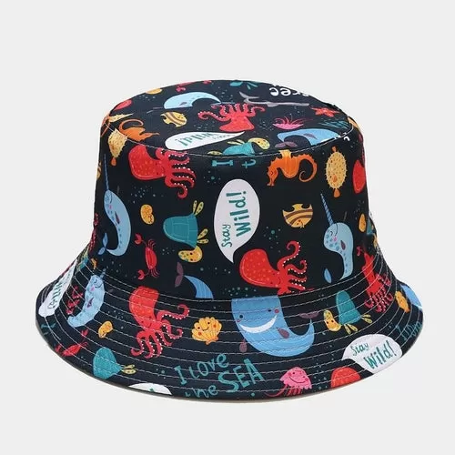 Sea Animal Print Double-sided Fisherman Cap