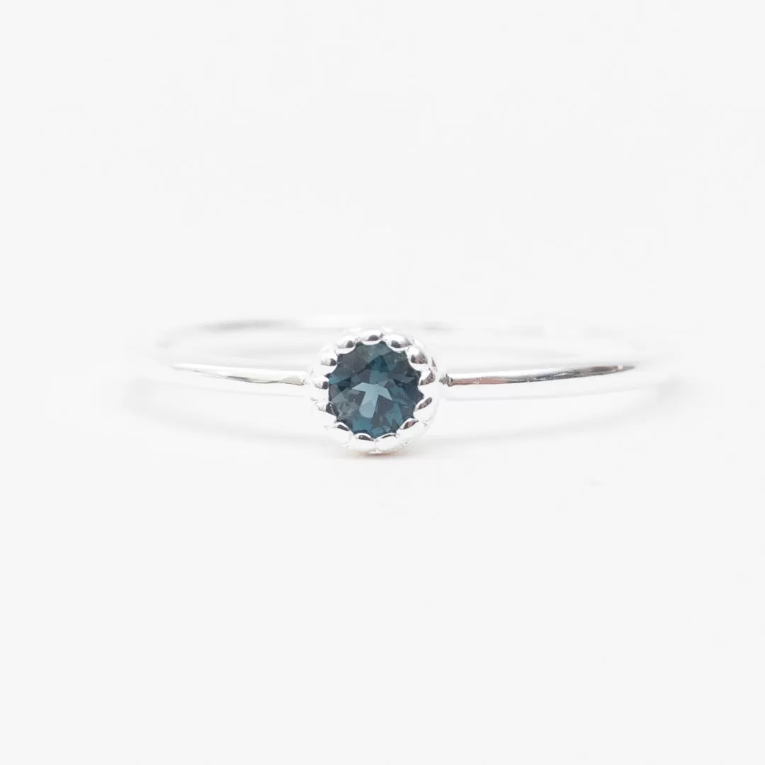 Silver & Blue Topaz Milgrain Edge Ring