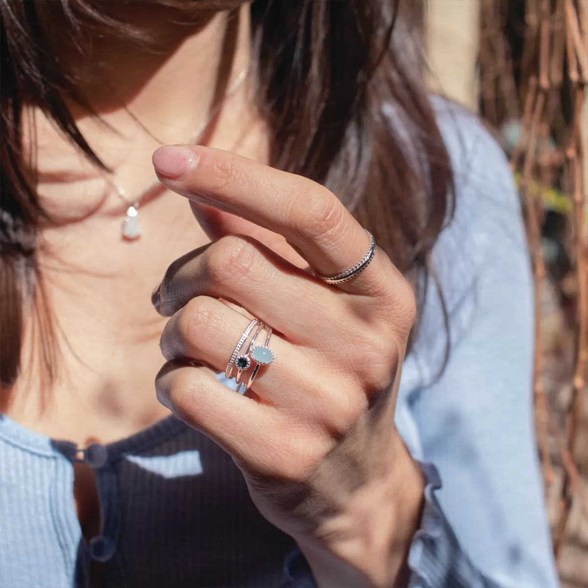 Silver & Blue Topaz Milgrain Edge Ring