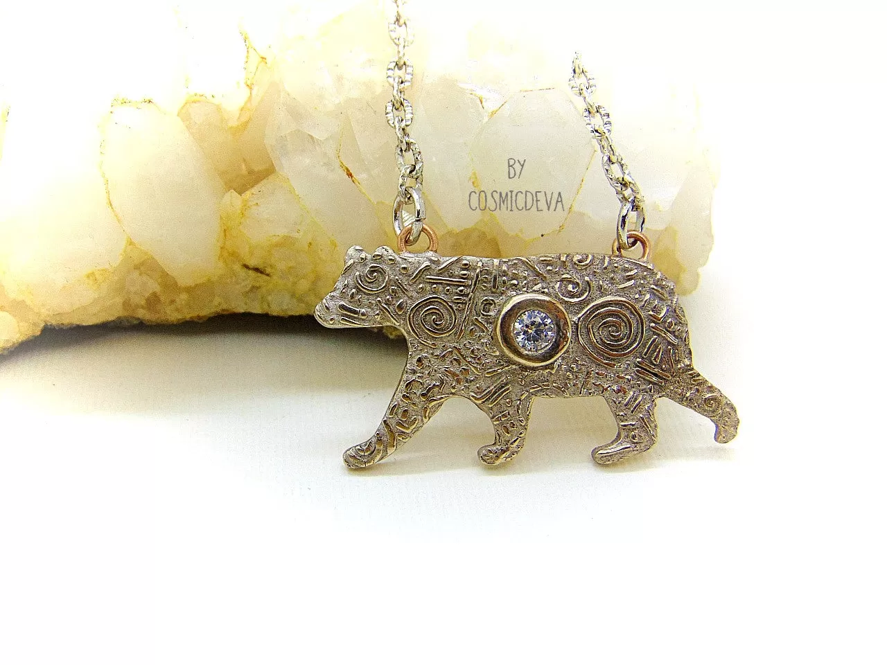 Silver Bear Spirit Animal  Pendant Bronze Necklace