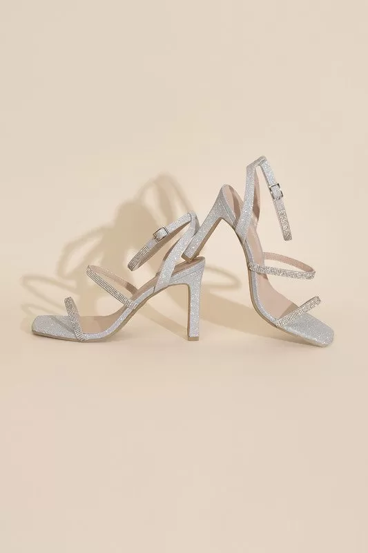 Silver Rhinestone 4" Block Heels