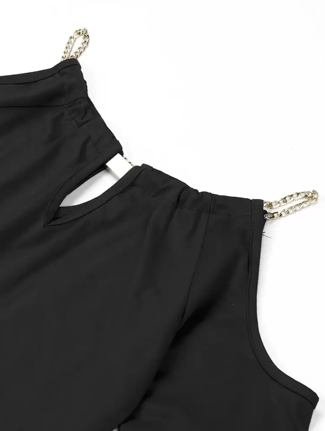 Solid Cold Shoulder Chain Detail Blouse