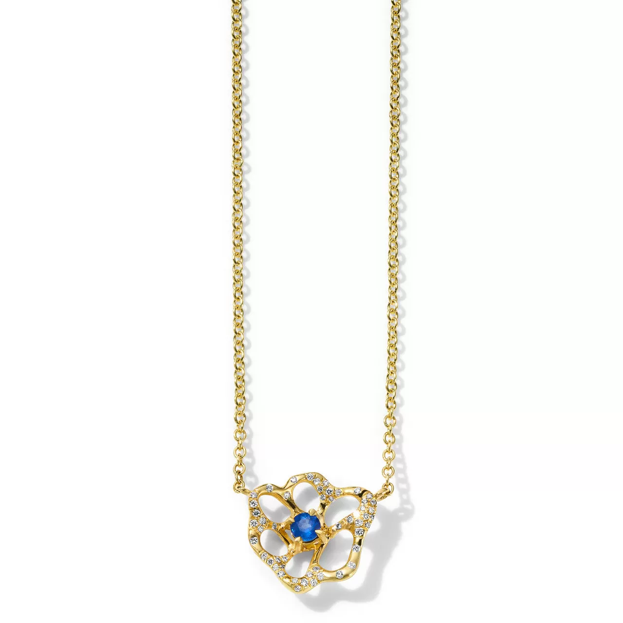 Stardust Flora Small Necklace in Blue Sapphire and Diamonds