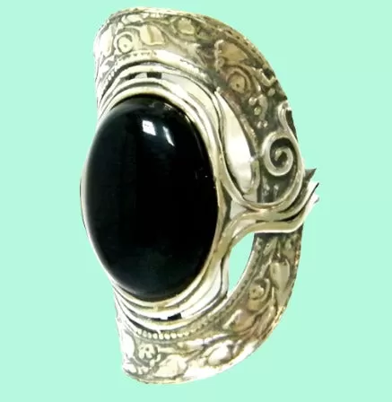 Sterling Silver Black Ring ring set an oval black onyx