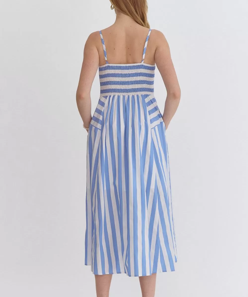 Striped Sleeveless Dress - Light Blue