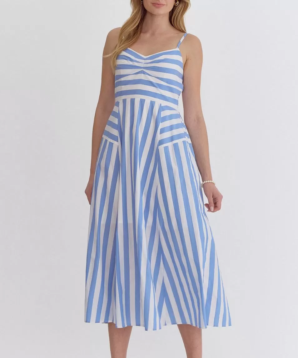 Striped Sleeveless Dress - Light Blue